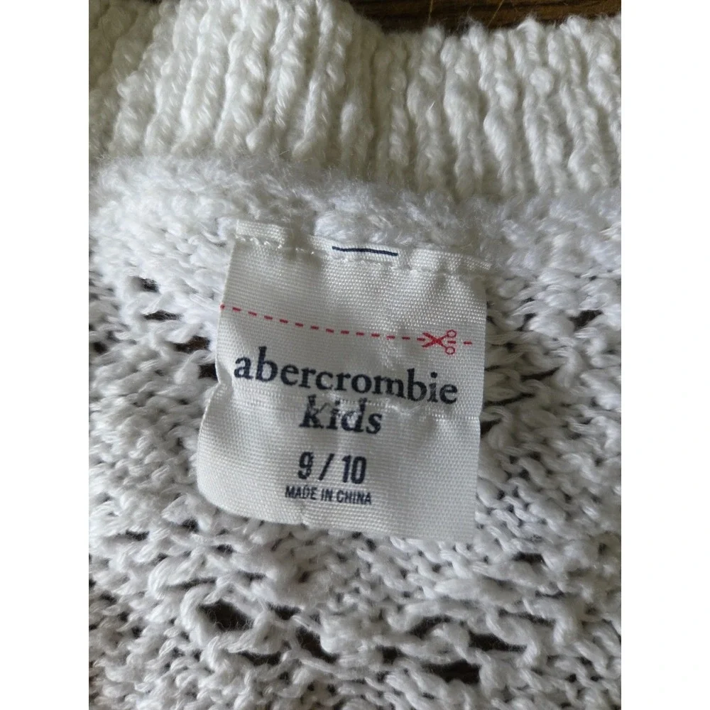 Abercrombie Kids‎ Girls 9/10 White Open Knit Button Front Cardigan Long Sleeve